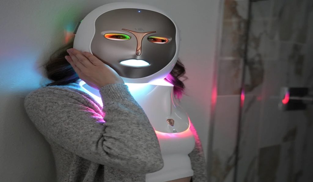 Woman with Artemis LED Mask & Neck System